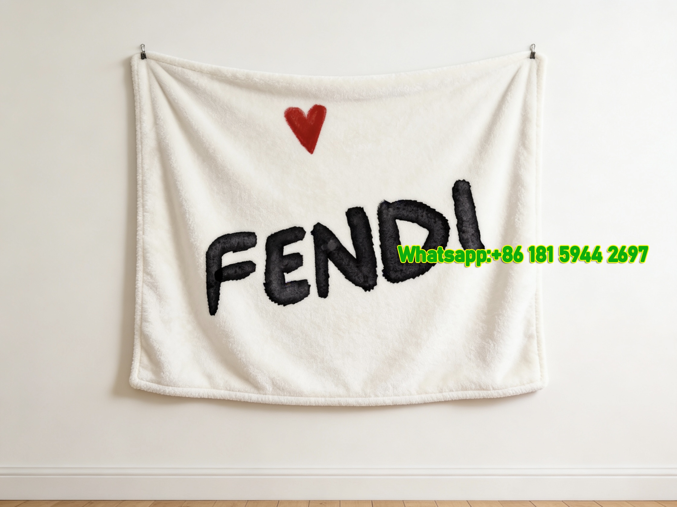Fendi Hand Drawn Logo Red Heart Flannel Sofa Throw Blanket Luxury Designer IMG_9349